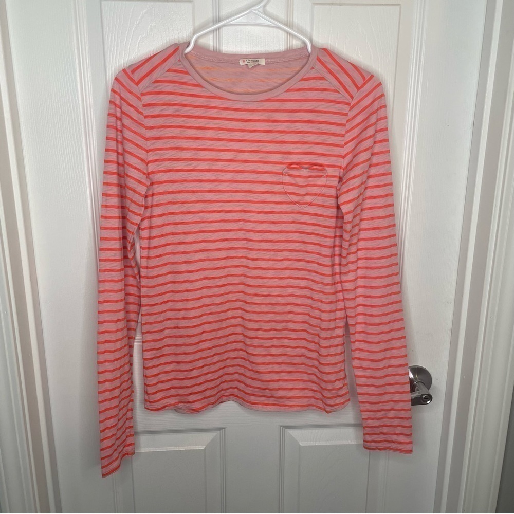 J Crew Girl's Printed Long-Sleeve Heart-Pocket T-Shirt XL/12-14